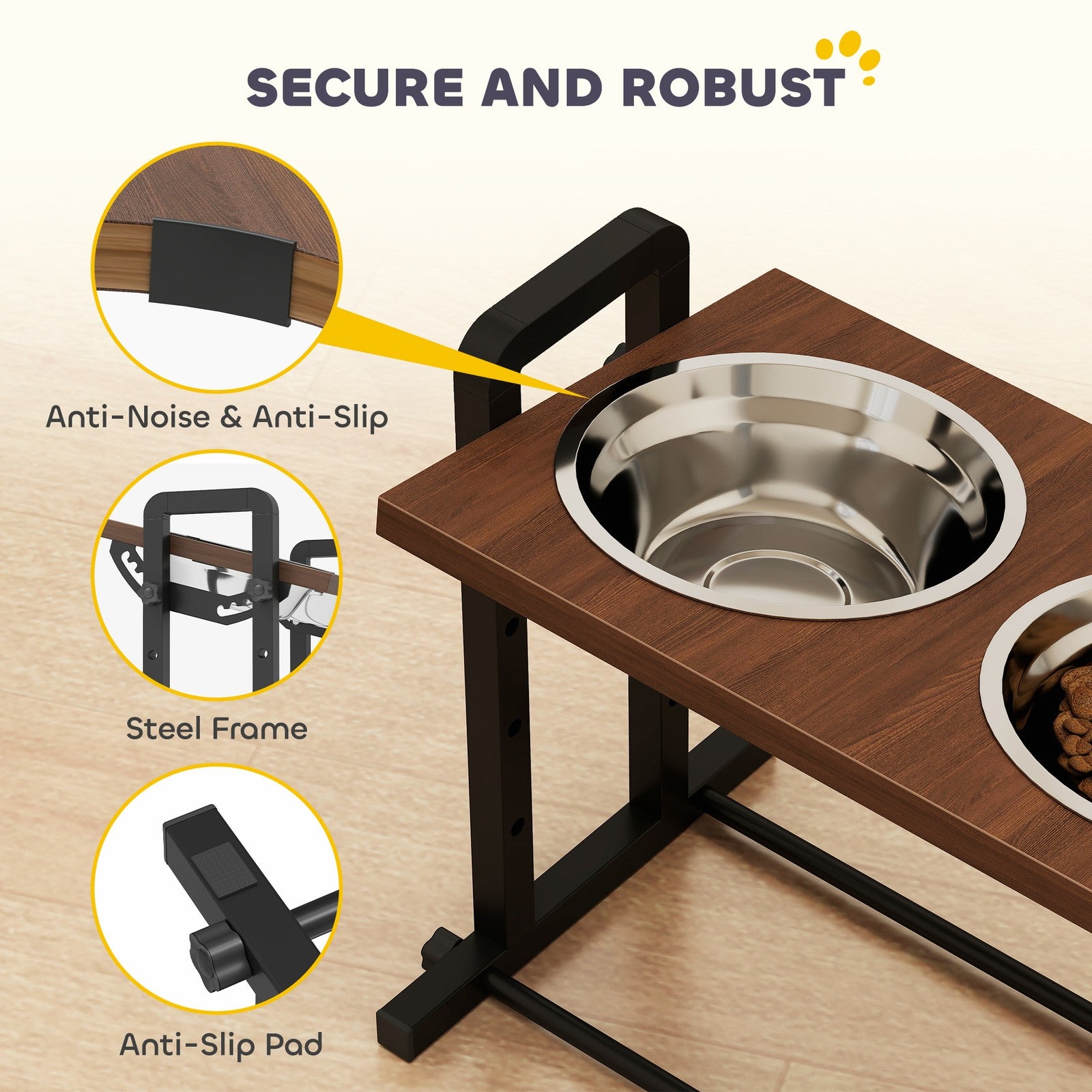 Elevate Your Dog's Dining Experience with Adjustable Raised Bowls - Stylish Brown Design with 4 Heights & 3 Angles