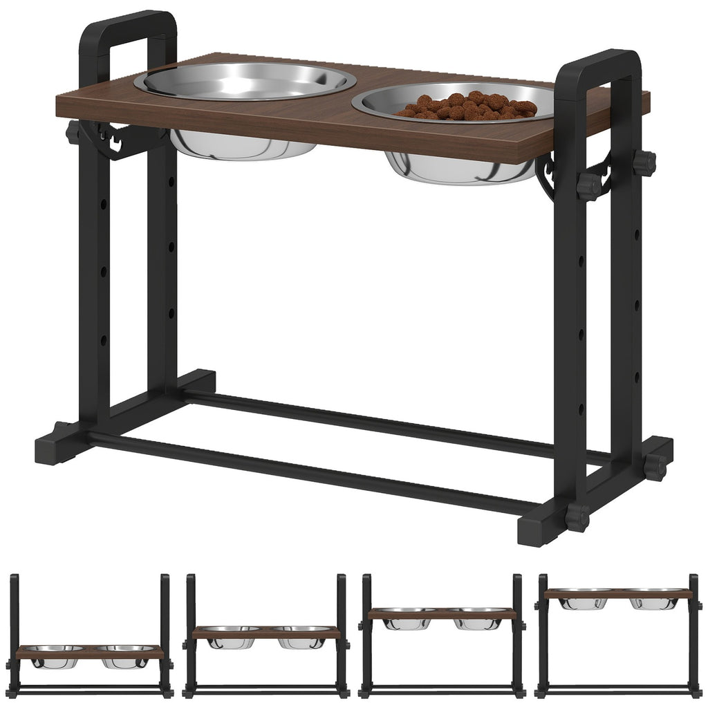 Elevate Your Dog's Dining Experience with Adjustable Raised Bowls - Stylish Brown Design with 4 Heights & 3 Angles