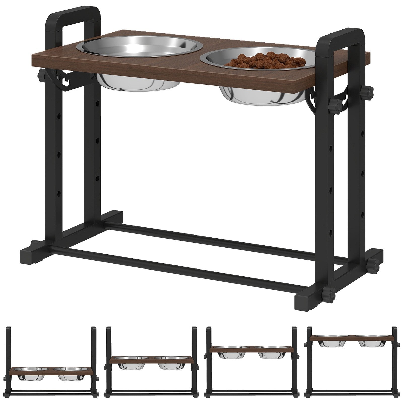 Elevate Your Dog's Dining Experience with Adjustable Raised Bowls - Stylish Brown Design with 4 Heights & 3 Angles