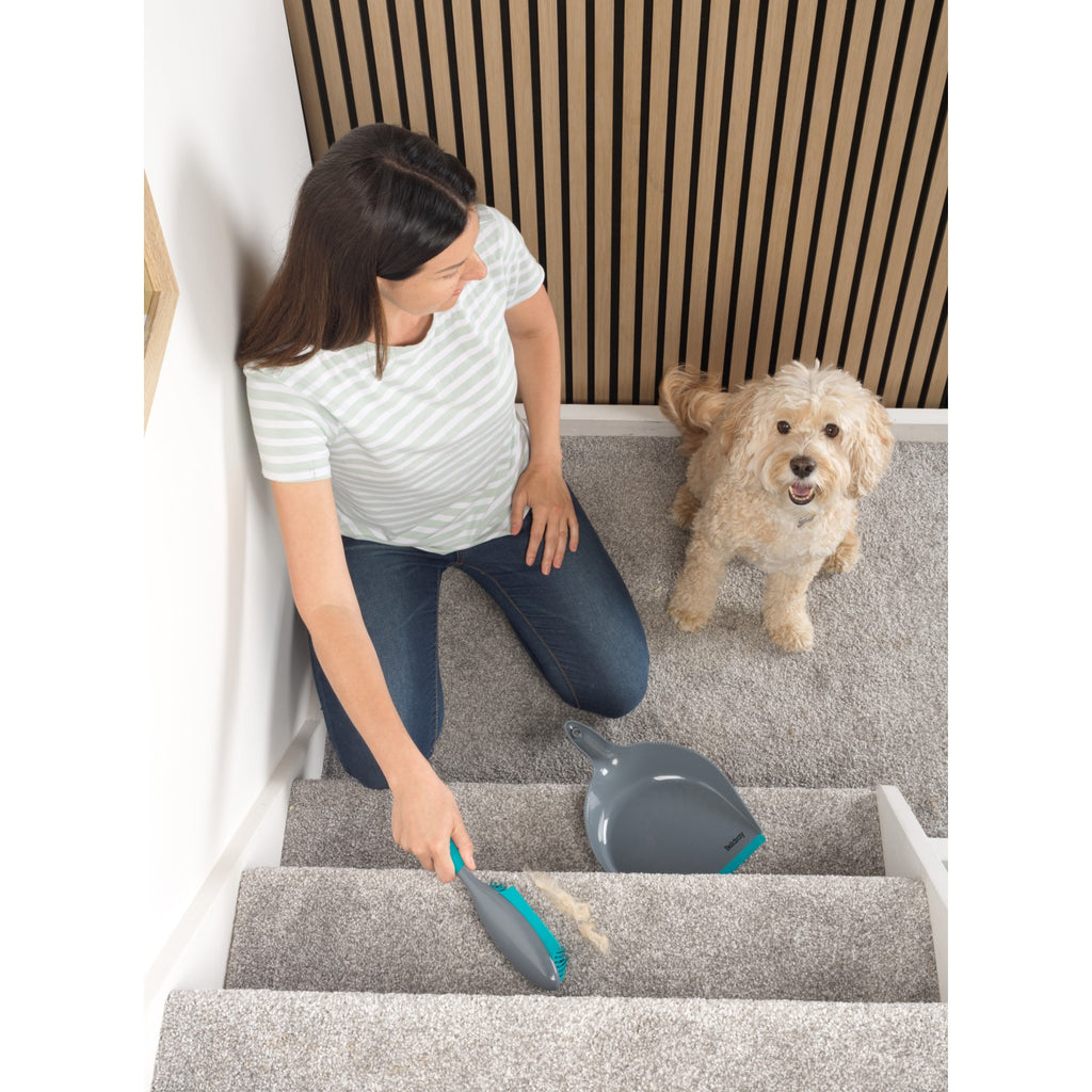 Beldray Antibac Pet Dustpan & Brush Set - Effortless Cleaning for Pet Owners with Rubber Bristles and Squeegee
