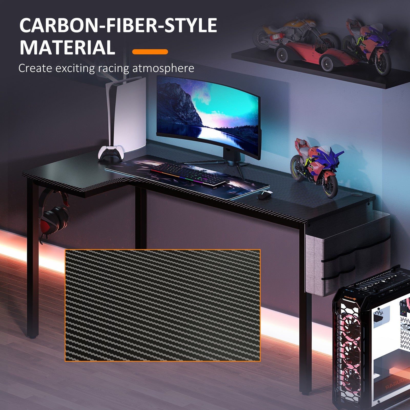 Stylish L-Shaped Corner Desk with Fabric Bag and Hooks - Perfect for Your Home Office or Study