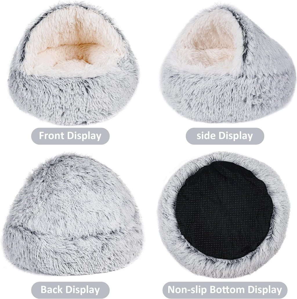 Indulge Your Pet with the Ultimate Hooded Faux Fur Cave Bed for Cats and Dogs - Soft, Cozy, and Calming Retreat