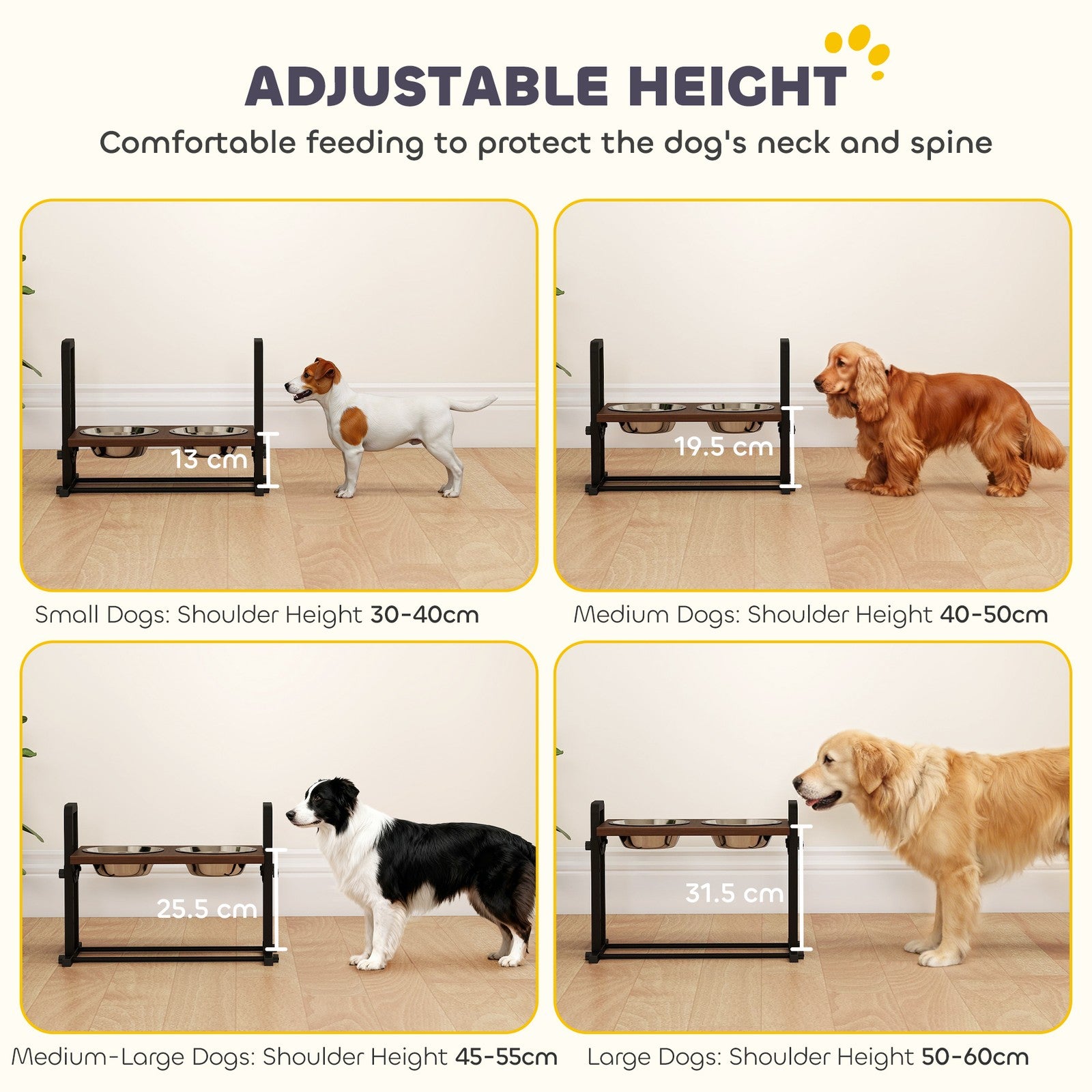 Elevate Your Dog's Dining Experience with Adjustable Raised Bowls - Stylish Brown Design with 4 Heights & 3 Angles