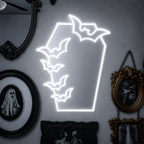 Gothic Coffin Bat Neon LED Mirror - USB-Powered Light for a Dark Aesthetic