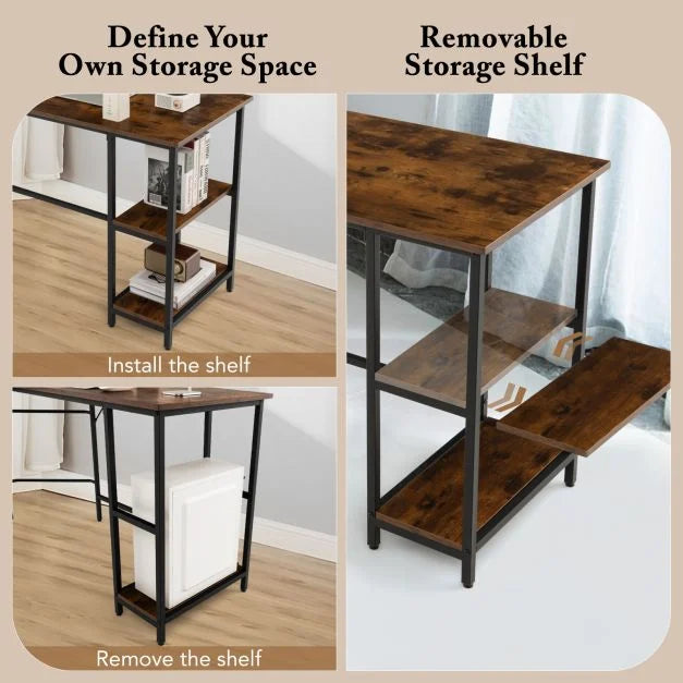 Wood Effect L-Shaped Computer Desk Featuring 2-Tier Shelves - Ideal for Home Office or Bedroom