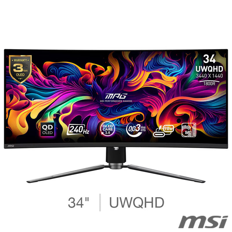 MAG 341CQPX 34 Inch UWQHD 240Hz OLED Gaming Monitor, 9S6-3DD04T-019