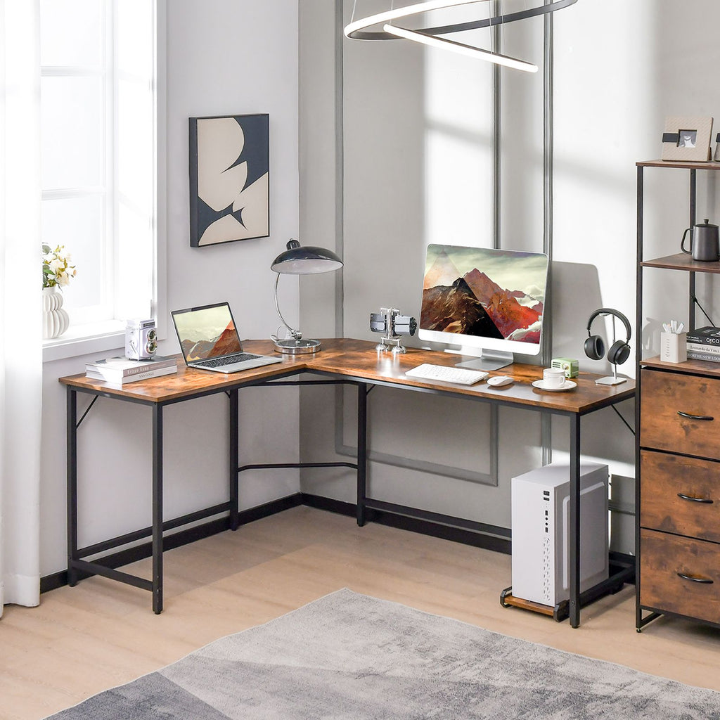 Versatile L-Shaped Desk with Integrated Power Outlet and Sturdy Metal Frame for Ultimate Workspace Efficiency