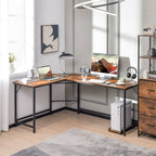 Versatile L-Shaped Desk with Integrated Power Outlet and Sturdy Metal Frame for Ultimate Workspace Efficiency