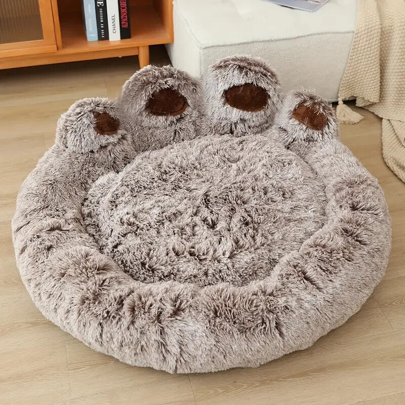 Indulge Your Dog with the Cozy Bear Paw Plush Bed - A Calming Non-Slip Cushion for Large Dogs