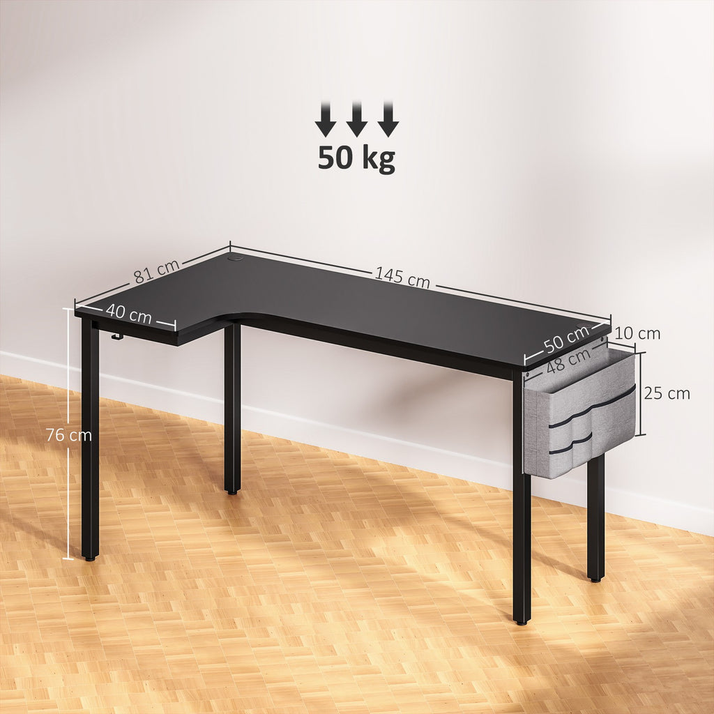 Stylish L-Shaped Corner Desk with Fabric Bag and Hooks - Perfect for Your Home Office or Study