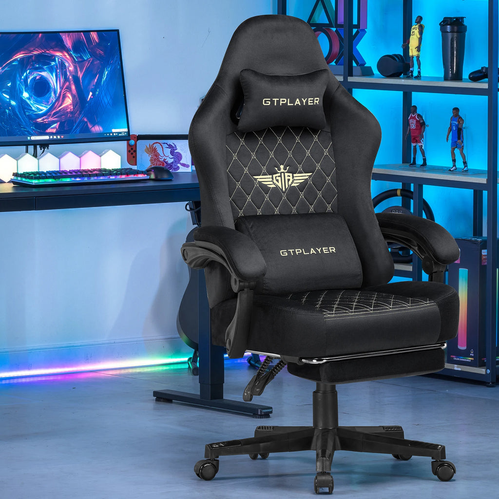 Ultimate Comfort: Ergonomic Fabric Gaming Chair with Adjustable Footrest and Lumbar Support for Home Office
