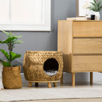 Pawhut Chic Rattan Cat House Stool with Plush Cushion - The Ultimate Retreat for Your Feline Companion!