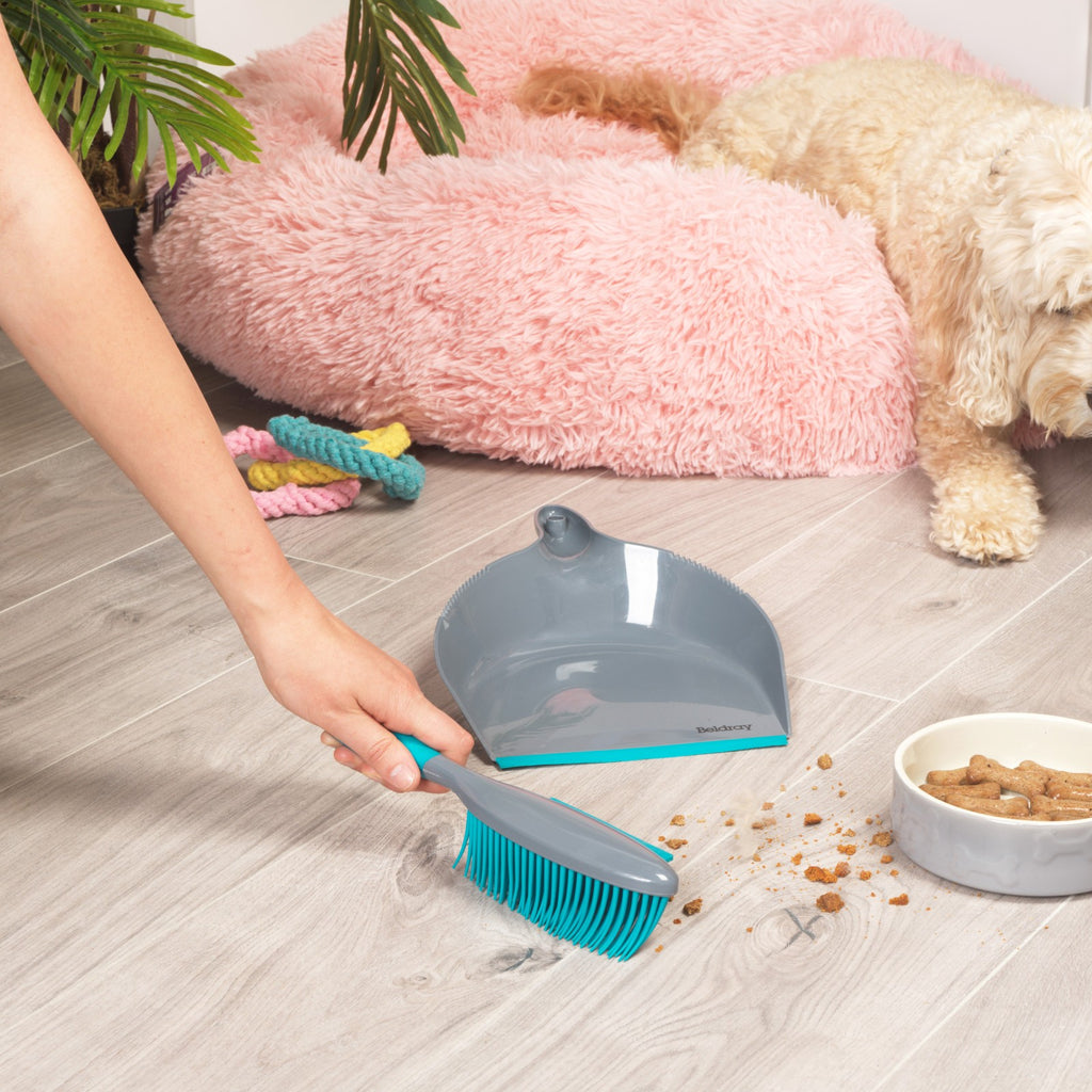 Beldray Antibac Pet Dustpan & Brush Set - Effortless Cleaning for Pet Owners with Rubber Bristles and Squeegee