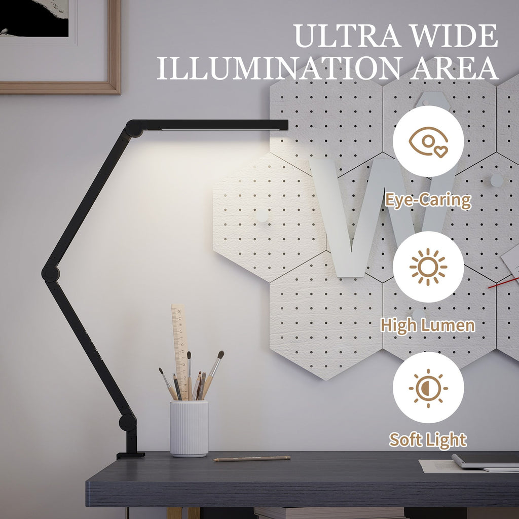 Versatile LED Desk Lamp with Dual Colour Modes - Dimmable Clamp Table Lamp for Study & Work - Sleek Black Design
