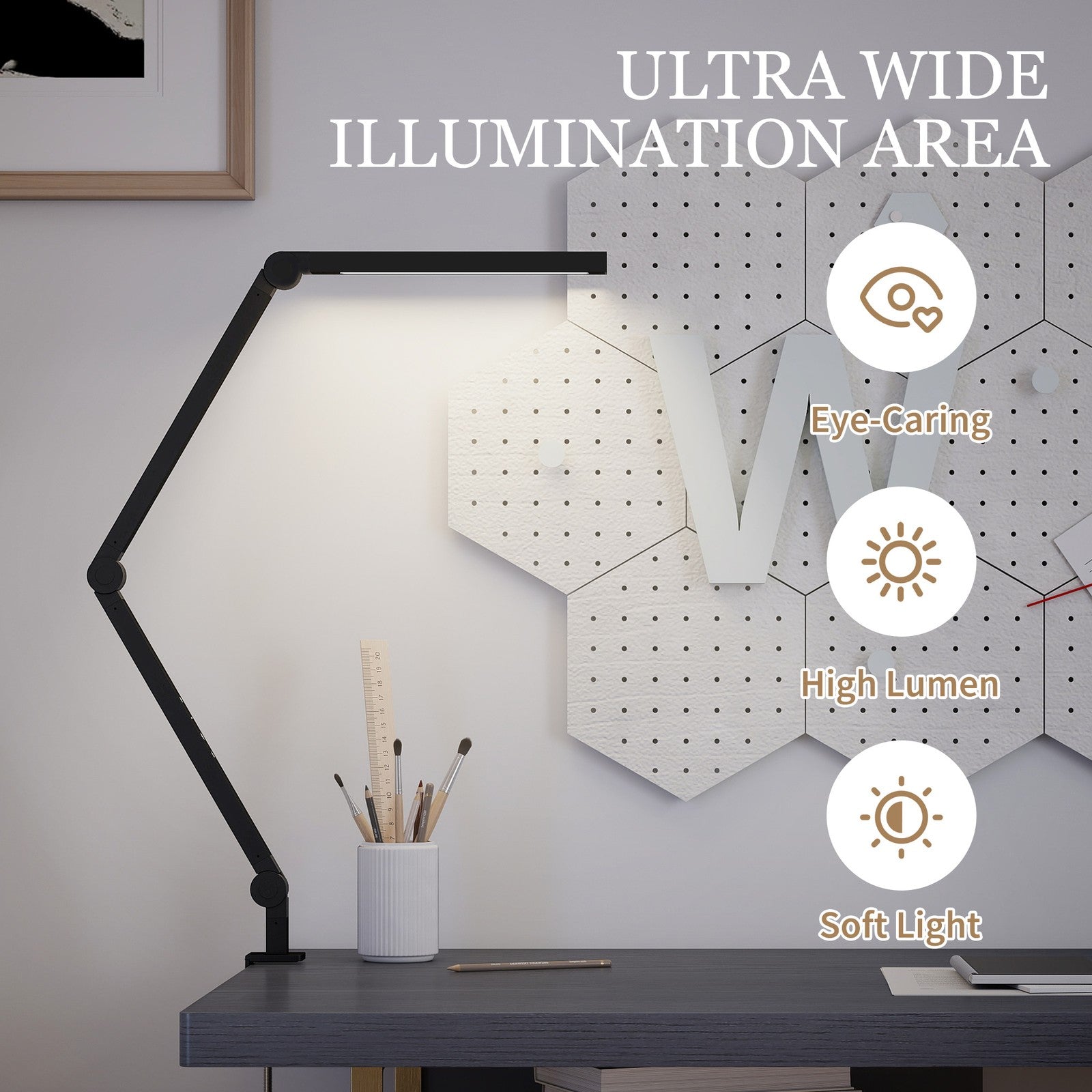 Versatile LED Desk Lamp with Dual Colour Modes - Dimmable Clamp Table Lamp for Study & Work - Sleek Black Design