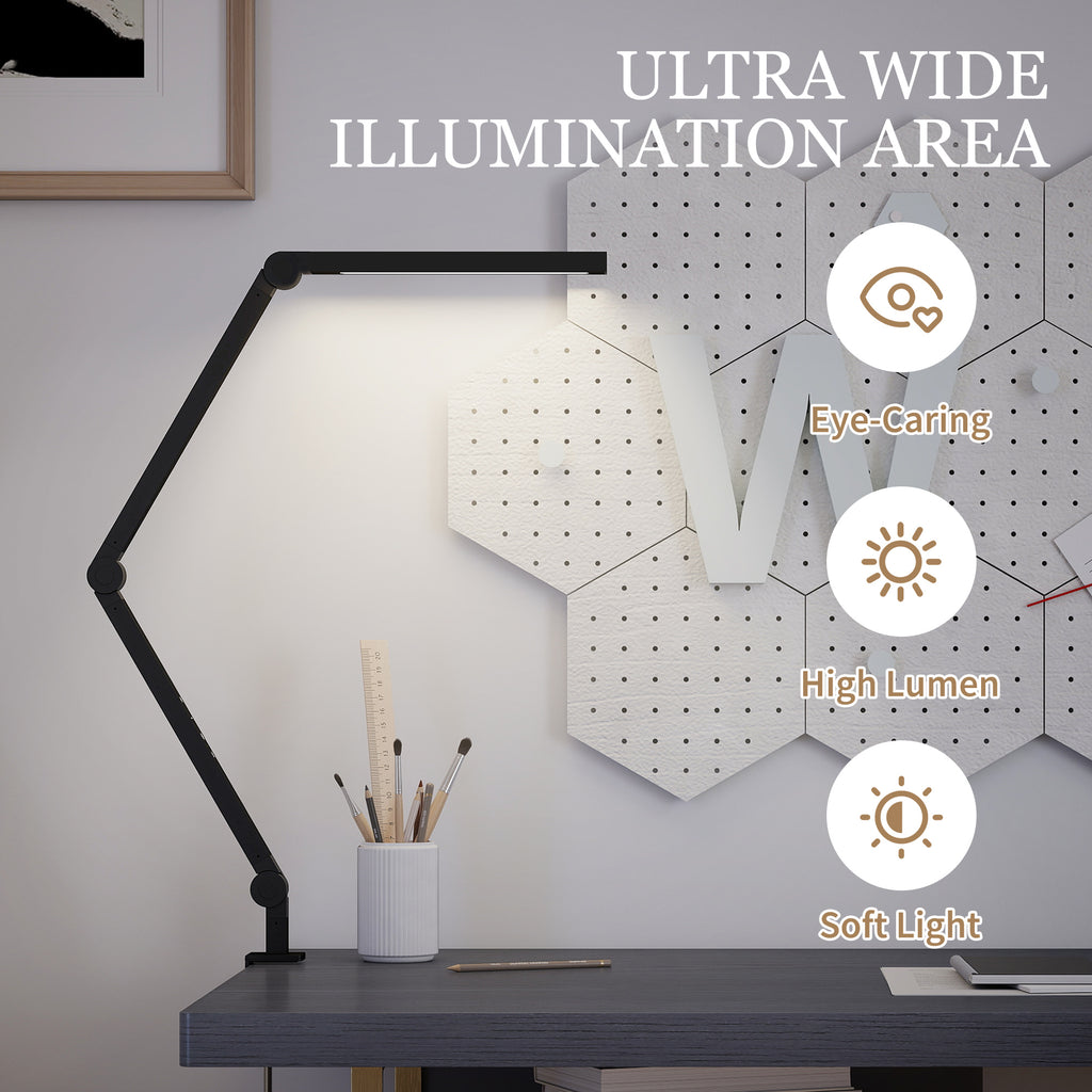 Versatile LED Desk Lamp with Dual Colour Modes - Dimmable Clamp Table Lamp for Study & Work - Sleek Black Design