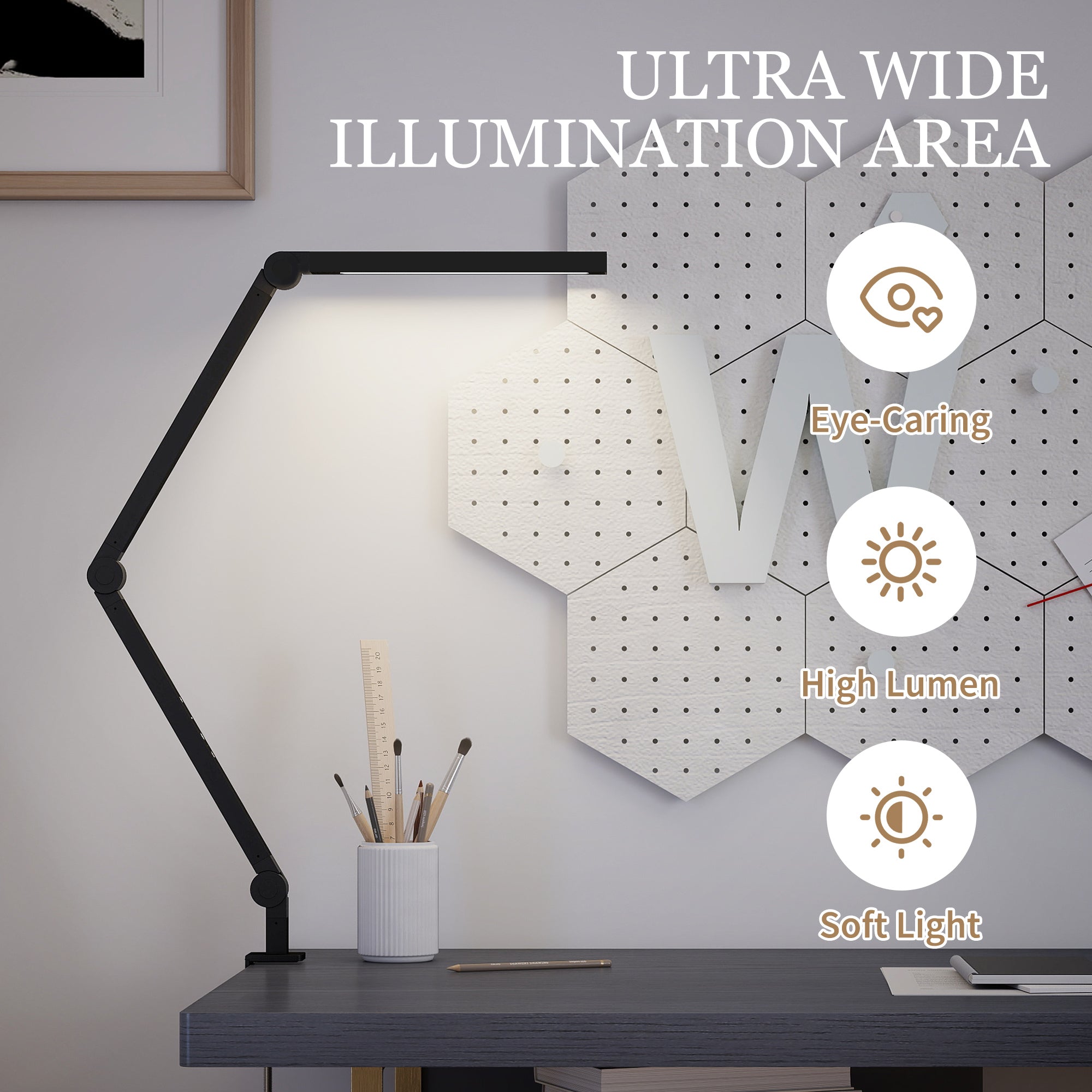 Versatile LED Desk Lamp with Dual Colour Modes - Dimmable Clamp Table Lamp for Study & Work - Sleek Black Design