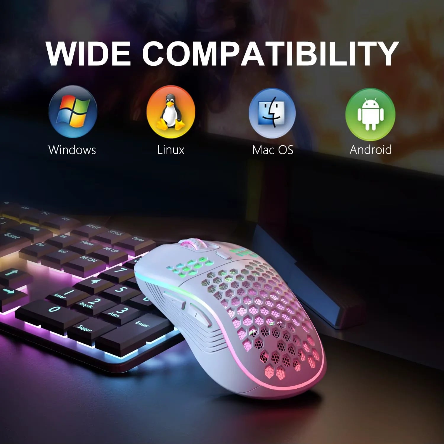 Experience Ultimate Control with the 2.4G Wireless RGB Gaming Mouse - Ergonomic Honeycomb Design, Rechargeable, and 6-Button Functionality