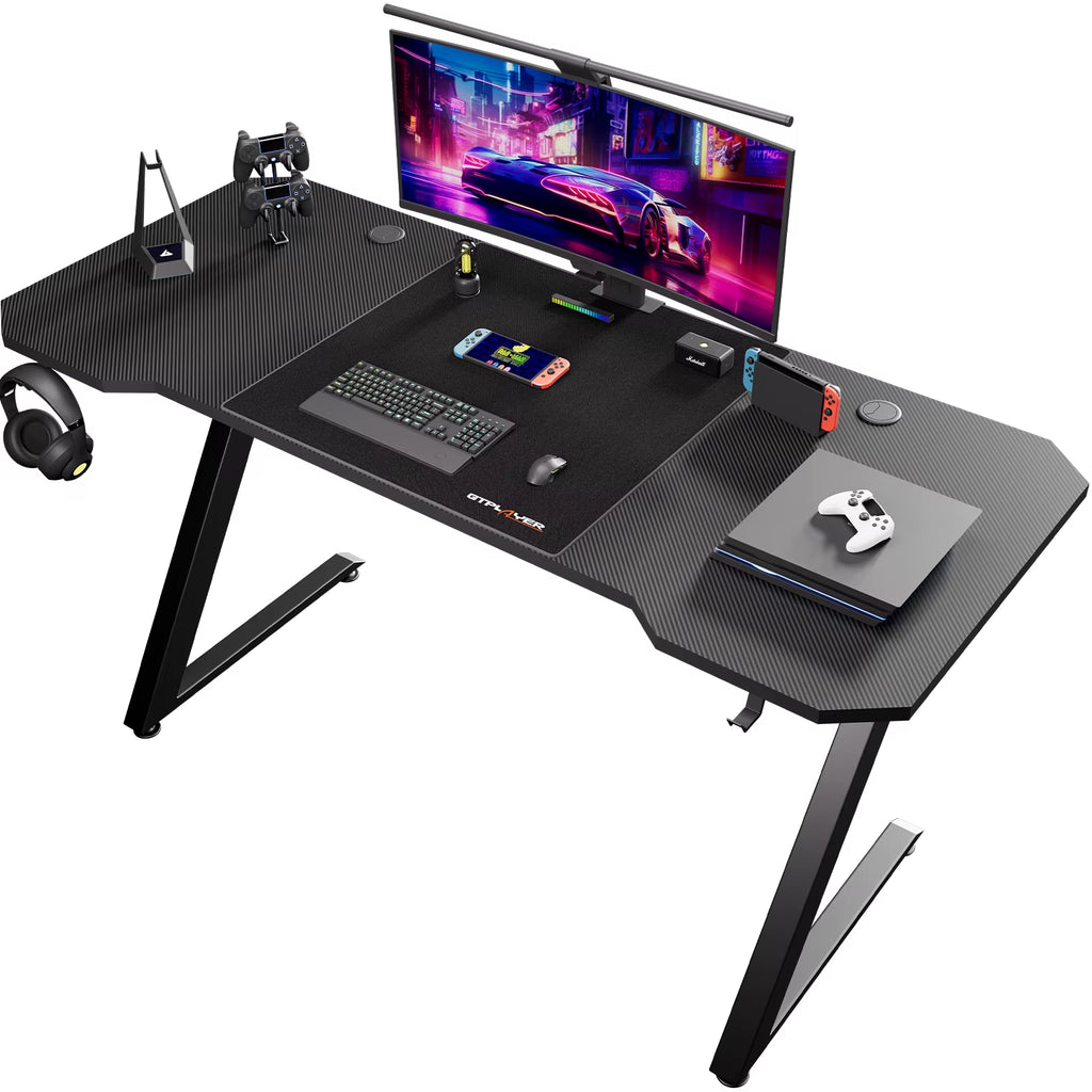Elevate Your Gaming Experience with the GTPLAYER Sturdy Carbon Fiber Z Frame Gaming Desk - Spacious, Stylish, and Functional!