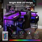 Elevate Your Gaming Experience with Our L-Shaped Gaming Desk Featuring LED Lights and Power Outlets