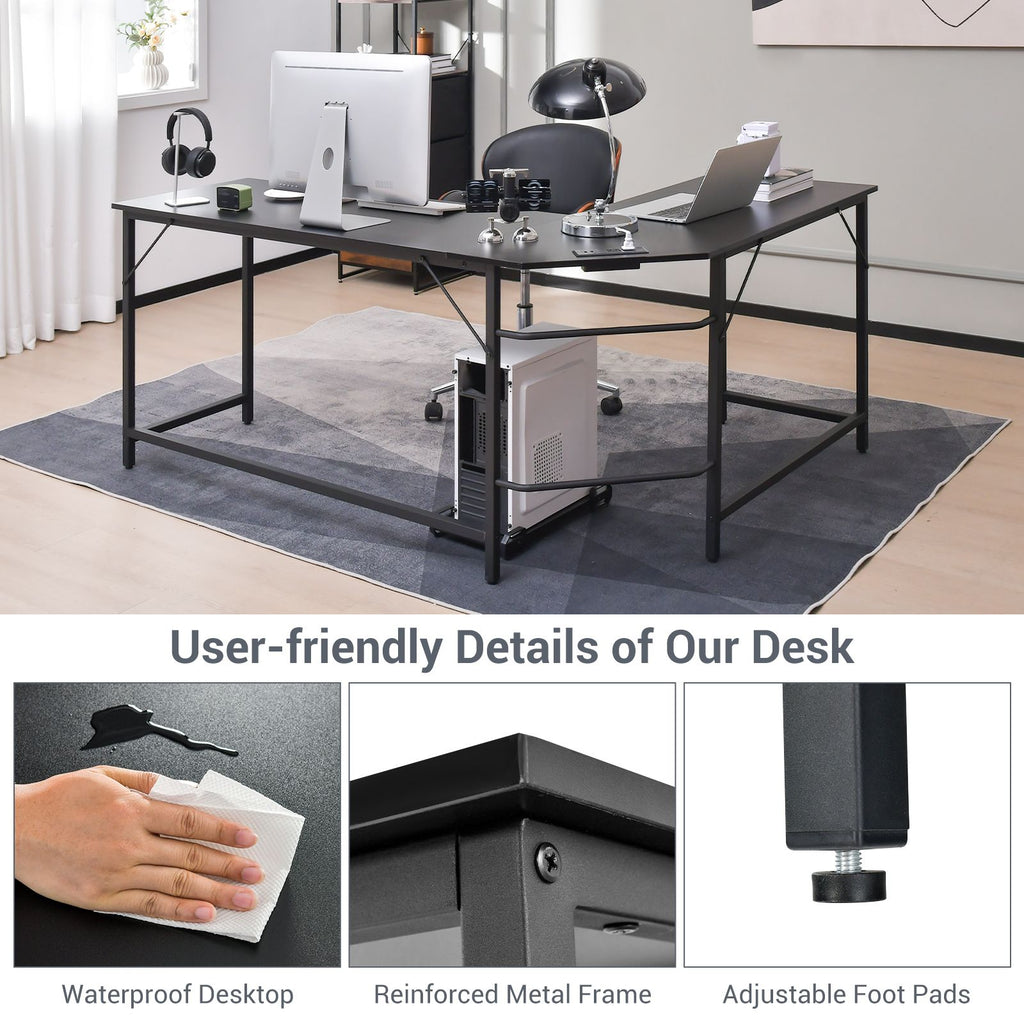 Versatile L-Shaped Desk with Integrated Power Outlet and Sturdy Metal Frame for Ultimate Workspace Efficiency