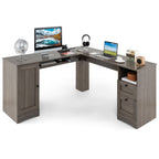 Elevate Your Workspace with the Stylish L-Shaped Computer Desk Featuring Built-in Power Outlets and Ample Storage