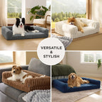 Luxurious Orthopedic Dog Bed for Extra Large Dogs - Waterproof Memory Foam with Supportive Sides, Non-Slip Design & Removable Corduroy Cover in Stylish Grey