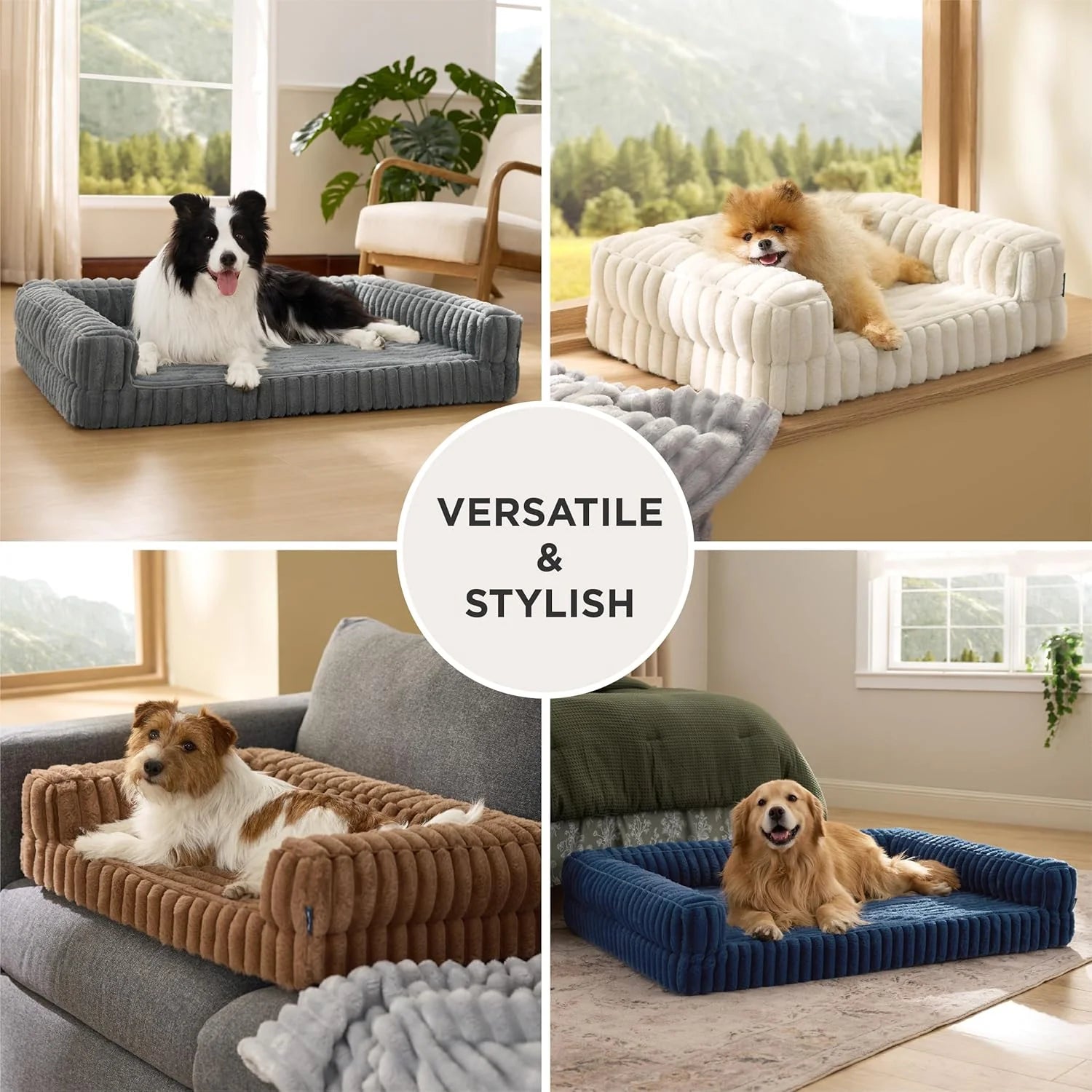 Luxurious Orthopedic Dog Bed for Extra Large Dogs - Waterproof Memory Foam with Supportive Sides, Non-Slip Design & Removable Corduroy Cover in Stylish Grey