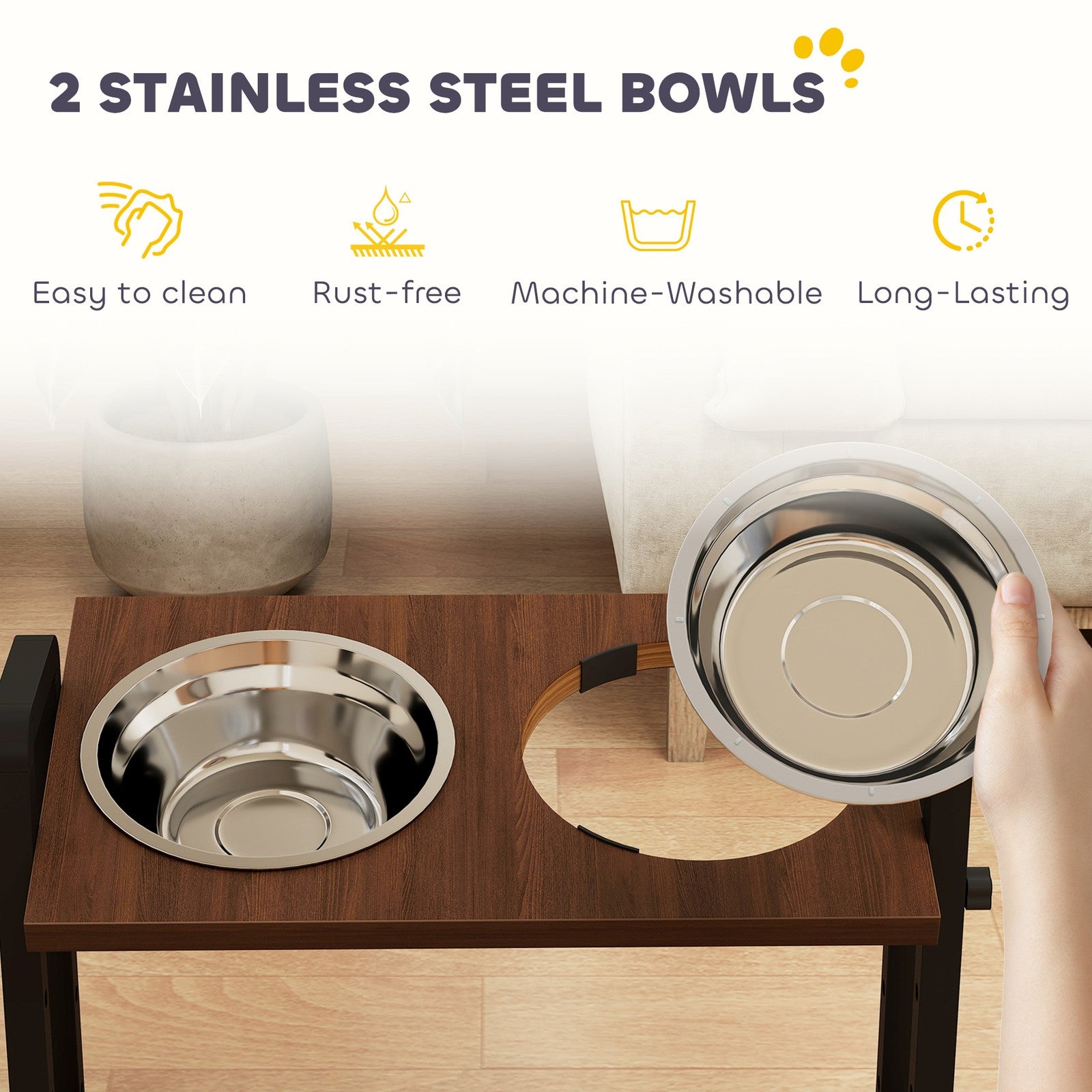 Elevate Your Dog's Dining Experience with Adjustable Raised Bowls - Stylish Brown Design with 4 Heights & 3 Angles