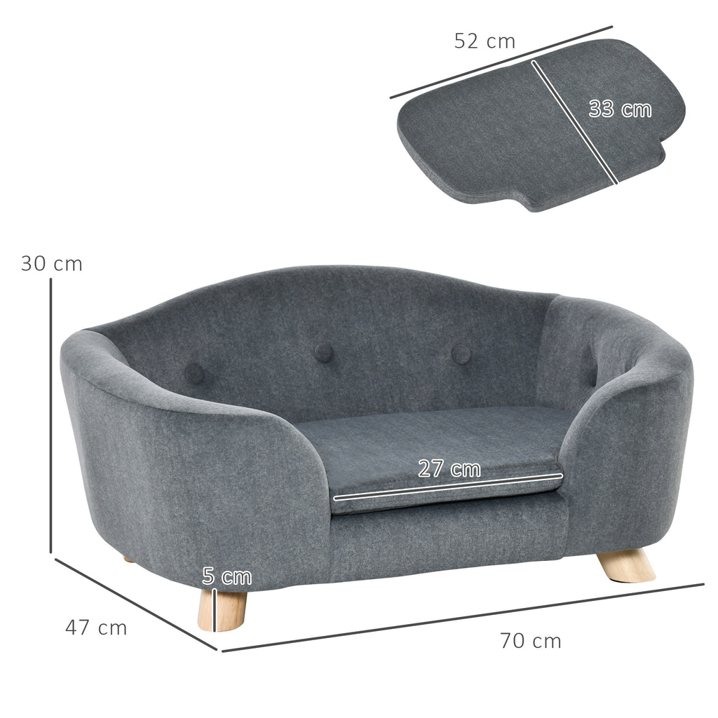 Luxurious Cozy Pet Sofa for Small Dogs & Cats - Elegant Wooden Frame with Removable Washable Cushion