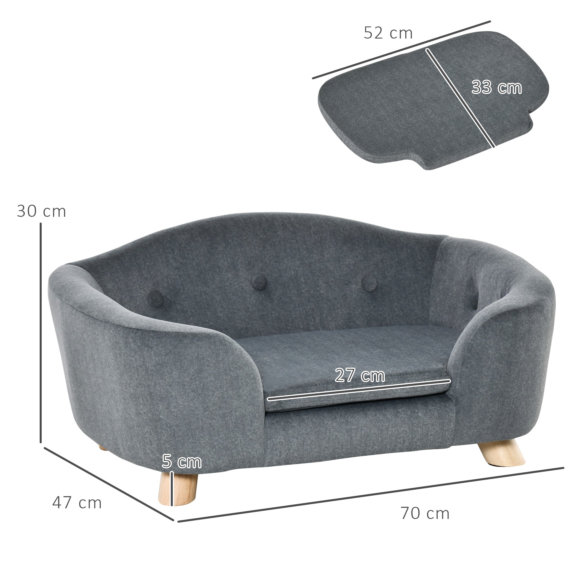 Luxurious Cozy Pet Sofa for Small Dogs & Cats - Elegant Wooden Frame with Removable Washable Cushion