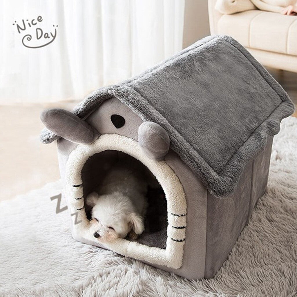 Cozy and Stylish Large Grey Pet Cat Bed - Perfect Warm House for Cats and Dogs!