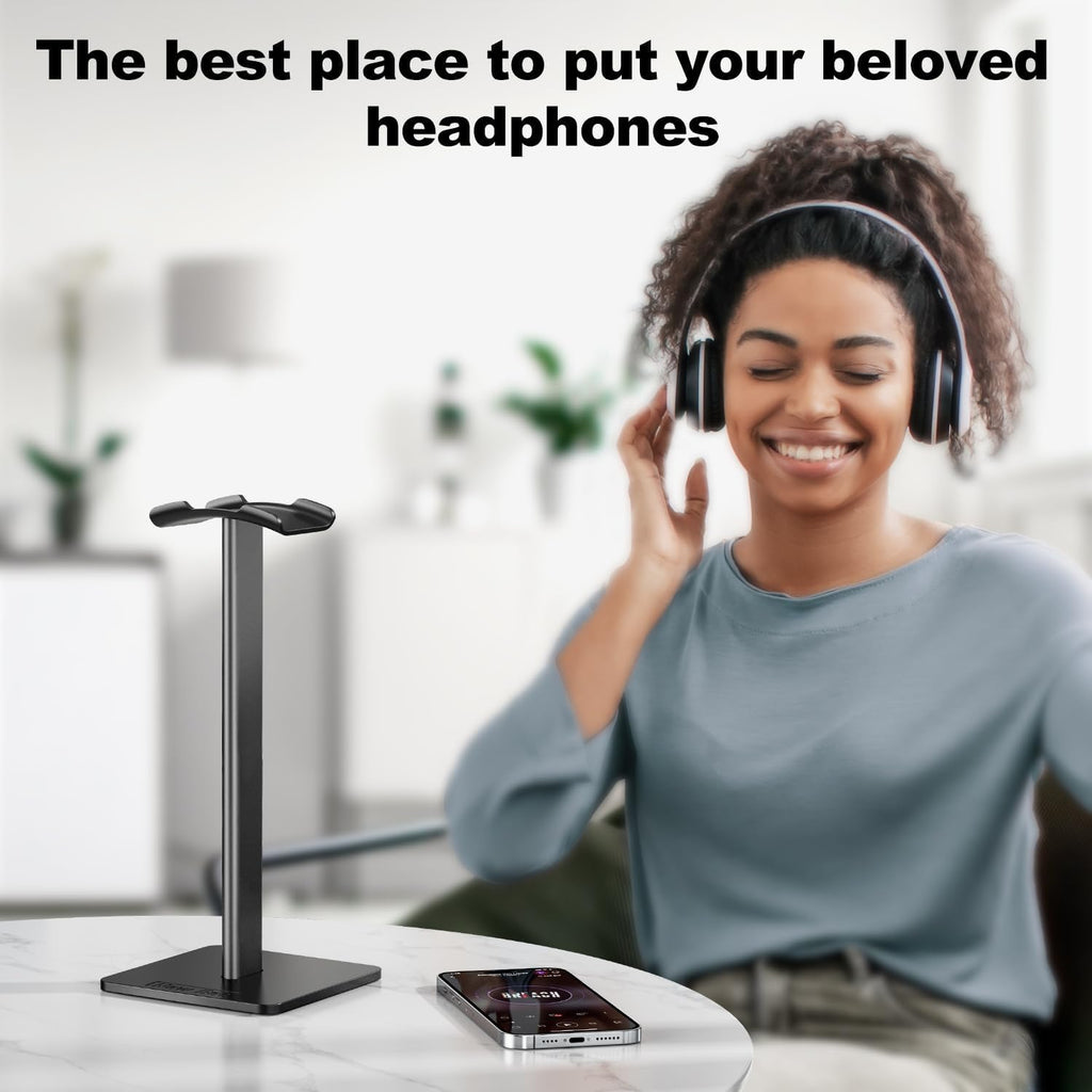 Elevate Your Audio Experience with the Sleek Black Aluminum Headphone Stand - The Ultimate Gaming and Earphone Display Solution