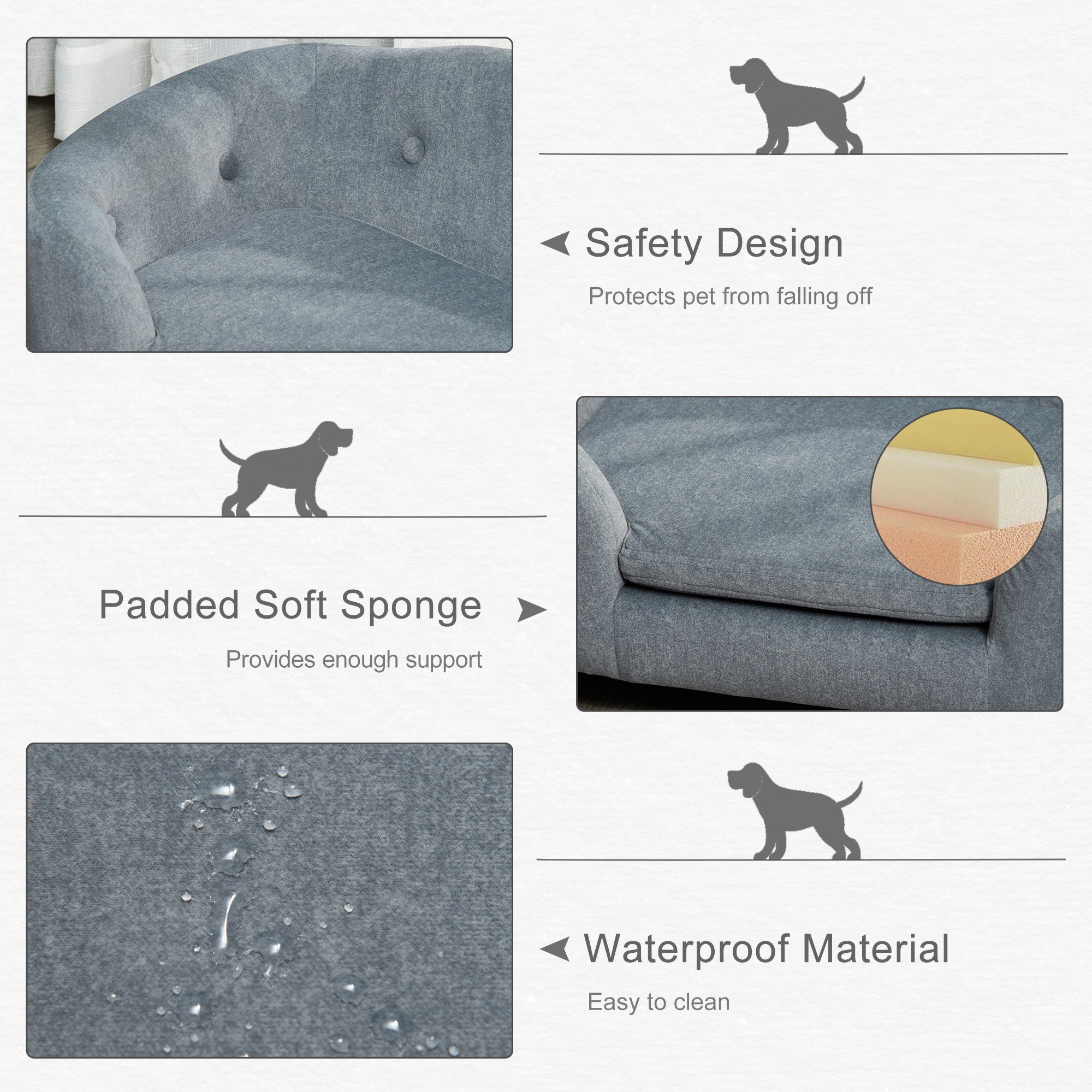 Luxurious Cozy Pet Sofa for Small Dogs & Cats - Elegant Wooden Frame with Removable Washable Cushion