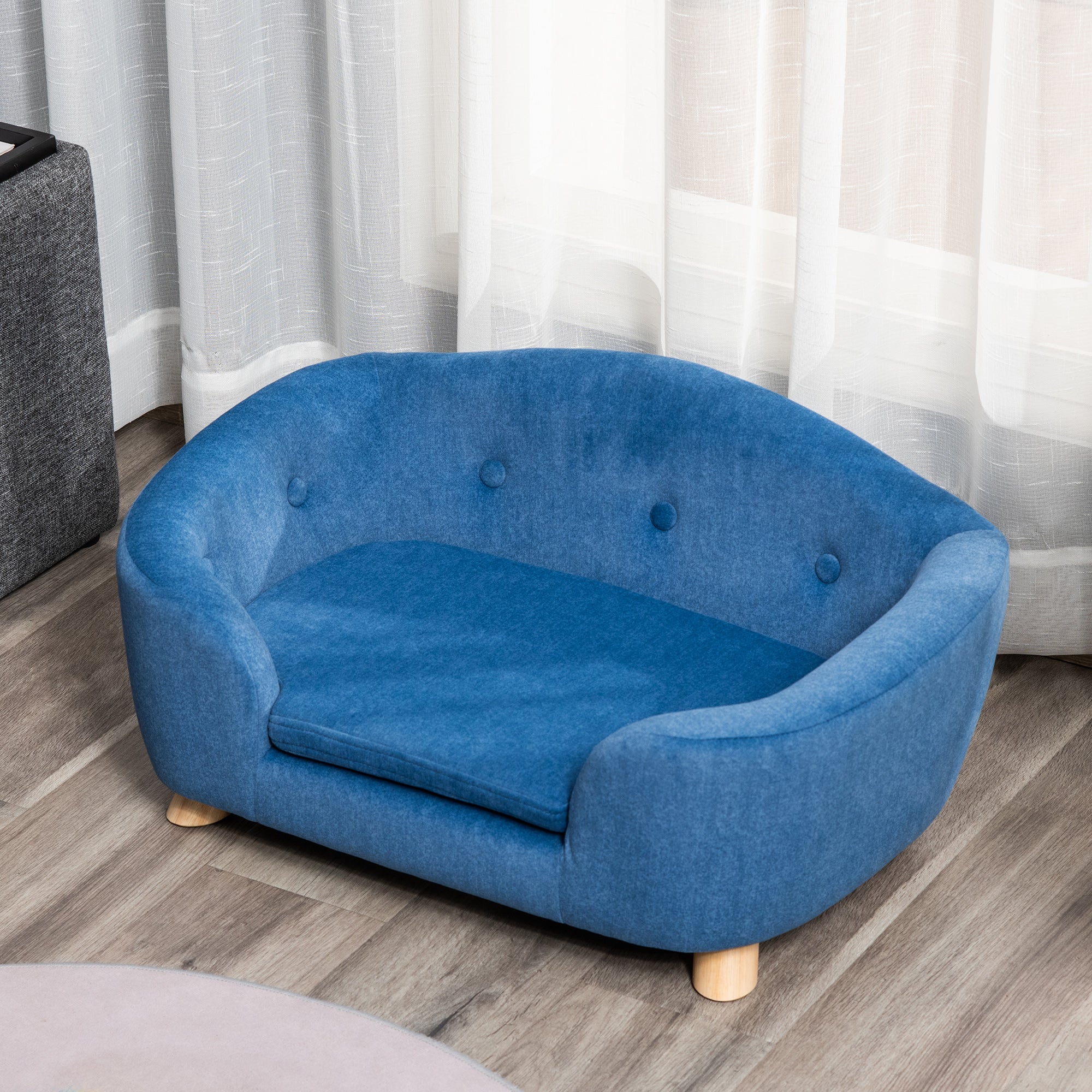 Luxurious Cozy Pet Sofa for Small Dogs & Cats - Elegant Wooden Frame with Removable Washable Cushion