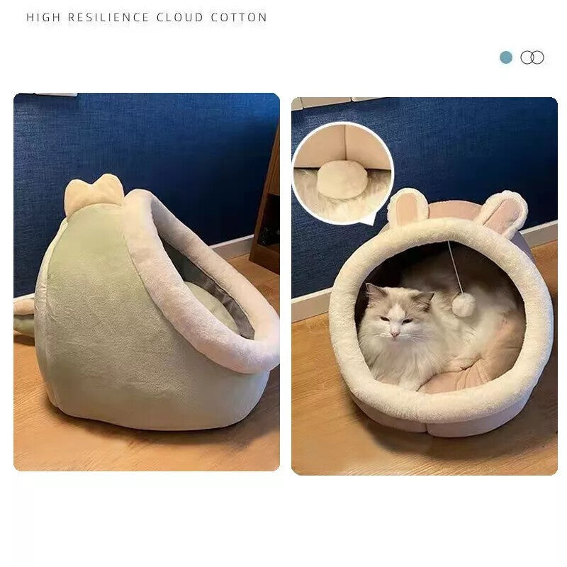Cozy Green Cat Igloo Bed - Perfect Winter Retreat for Cats, Kittens, and Small Dogs