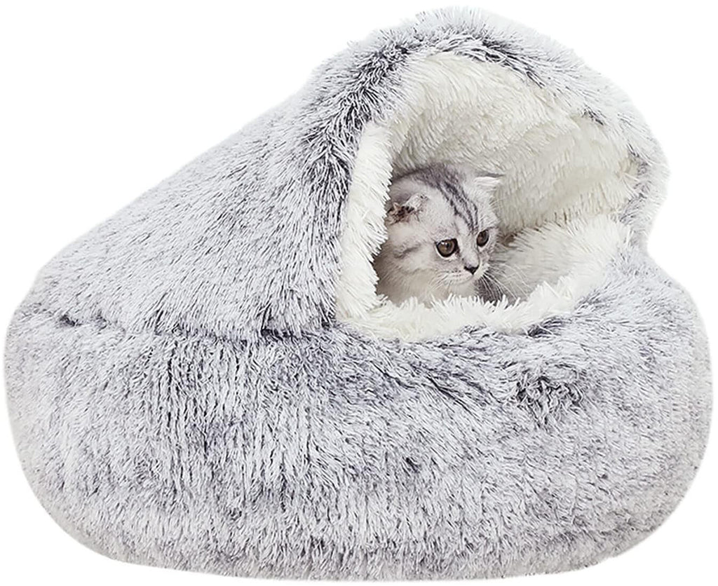 Indulge Your Pet with the Ultimate Hooded Faux Fur Cave Bed for Cats and Dogs - Soft, Cozy, and Calming Retreat