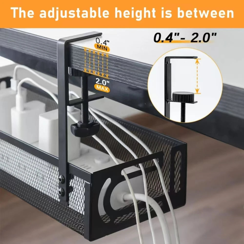 Transform Your Workspace with Our No-Drill Under-Desk Cable Management Tray - Clip-On Metal Mesh Organizer for a Tidy Home Office!