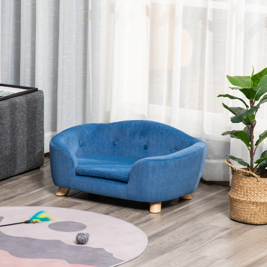 Luxurious Cozy Pet Sofa for Small Dogs & Cats - Elegant Wooden Frame with Removable Washable Cushion
