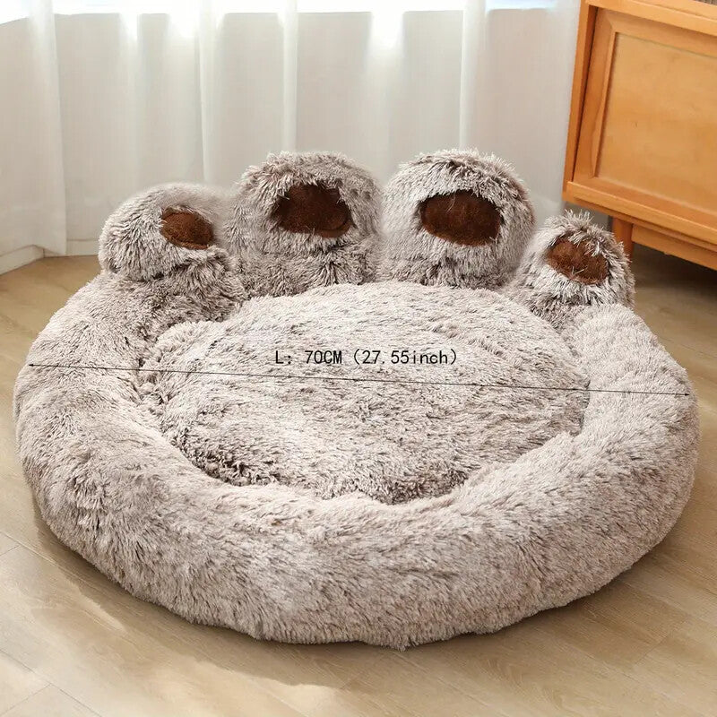 Indulge Your Dog with the Cozy Bear Paw Plush Bed - A Calming Non-Slip Cushion for Large Dogs
