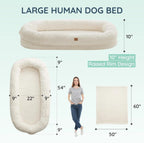Indulge in Luxury with the Giant Ivory White Human Dog Bed - Orthopedic Foam Comfort with Cozy Blanket and Portable Design