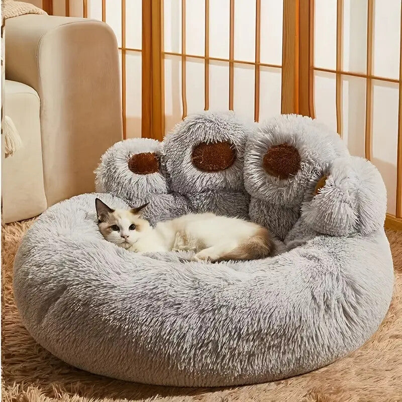 Indulge Your Dog with the Cozy Bear Paw Plush Bed - A Calming Non-Slip Cushion for Large Dogs