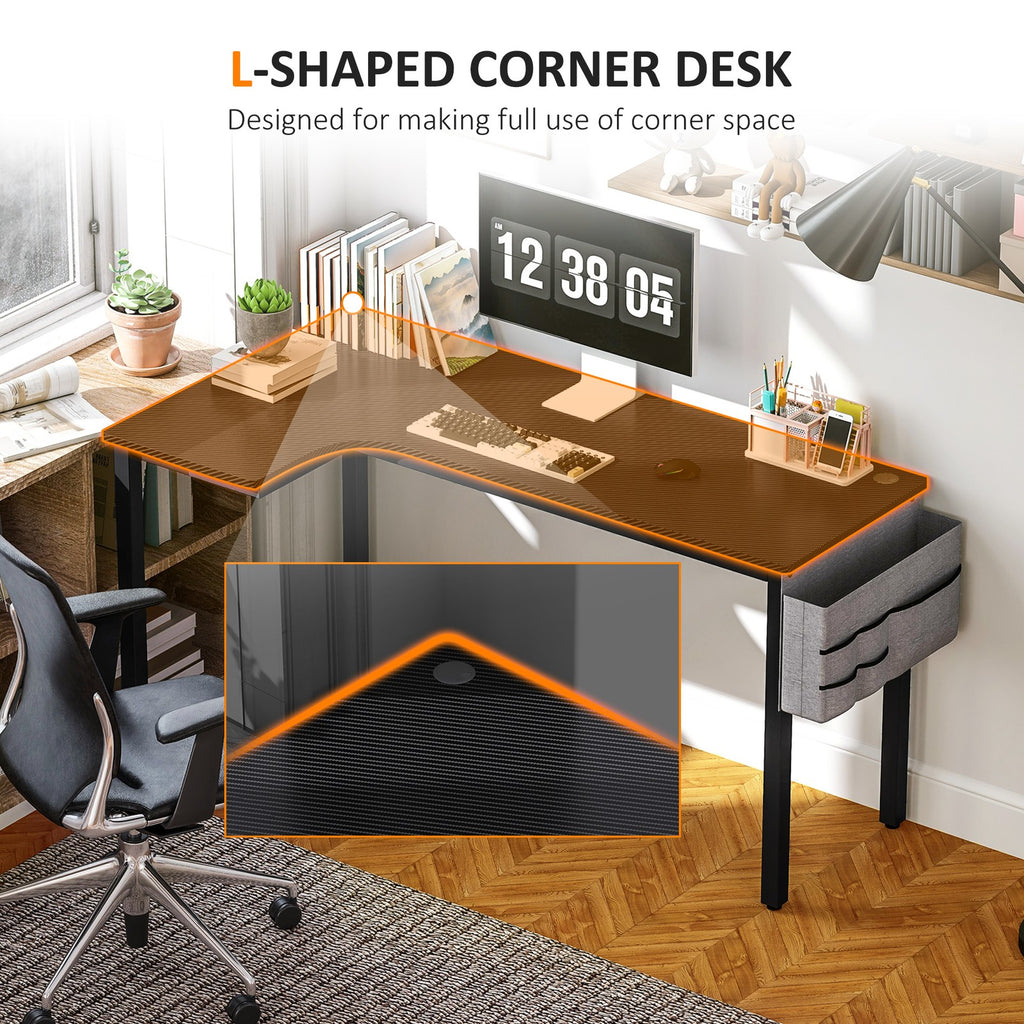 Stylish L-Shaped Corner Desk with Fabric Bag and Hooks - Perfect for Your Home Office or Study