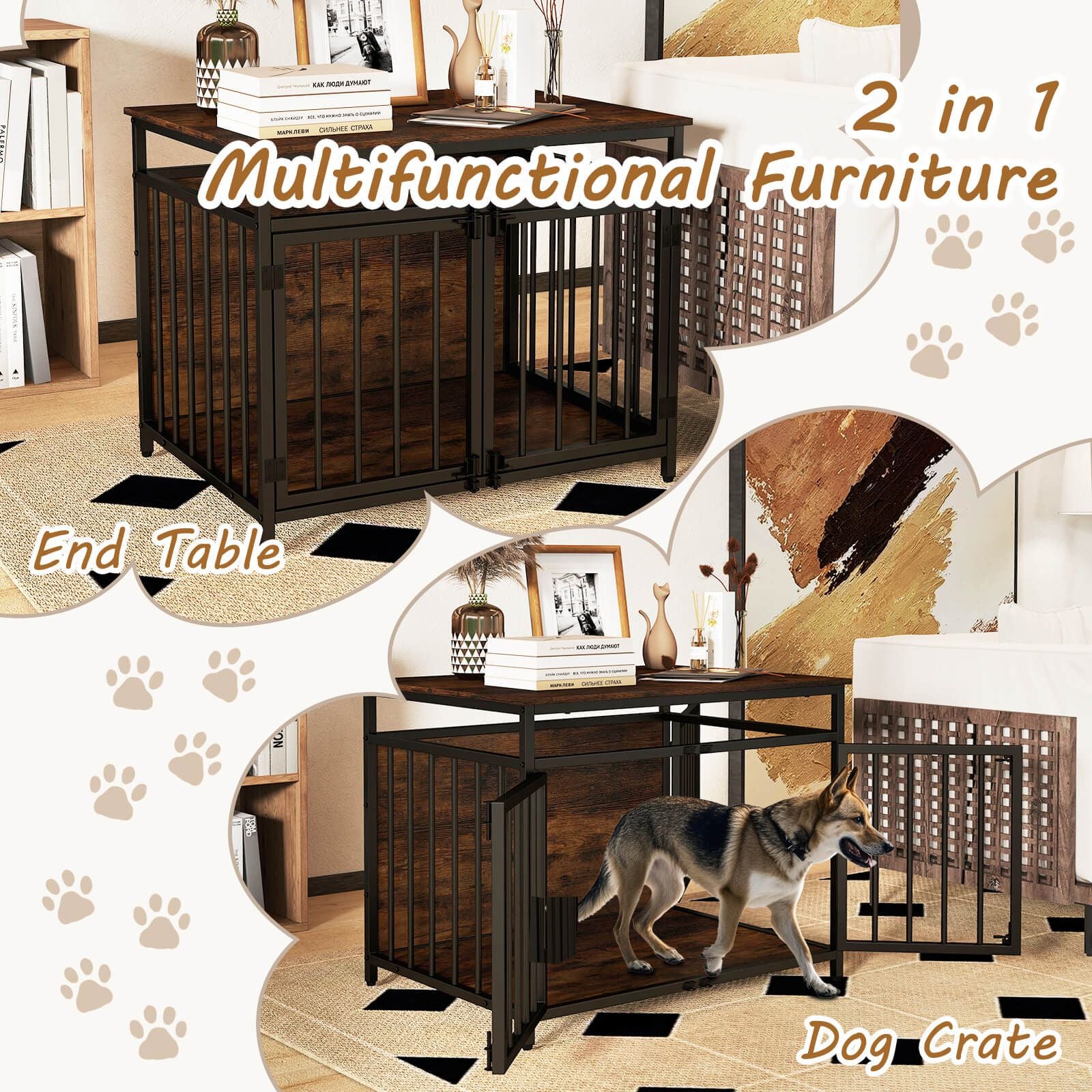 Stylish and Durable 3-Door Dog Crate with Hollow Top – The Perfect Home for Your Small to Medium Dogs!