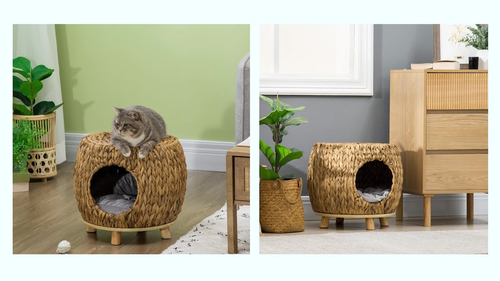 Pawhut Chic Rattan Cat House Stool with Plush Cushion - The Ultimate Retreat for Your Feline Companion!