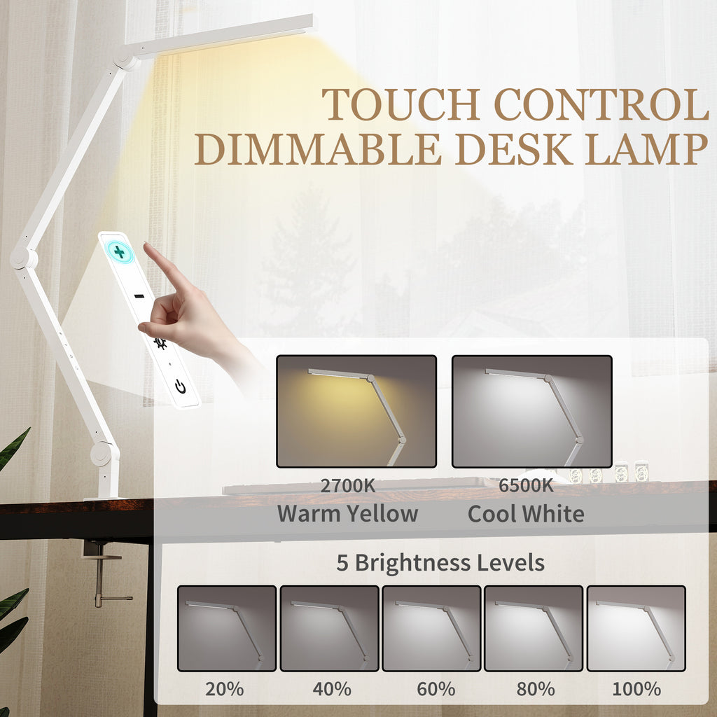 Versatile LED Desk Lamp with Dual Colour Modes - Dimmable Clamp Table Lamp for Study & Work - Sleek Black Design