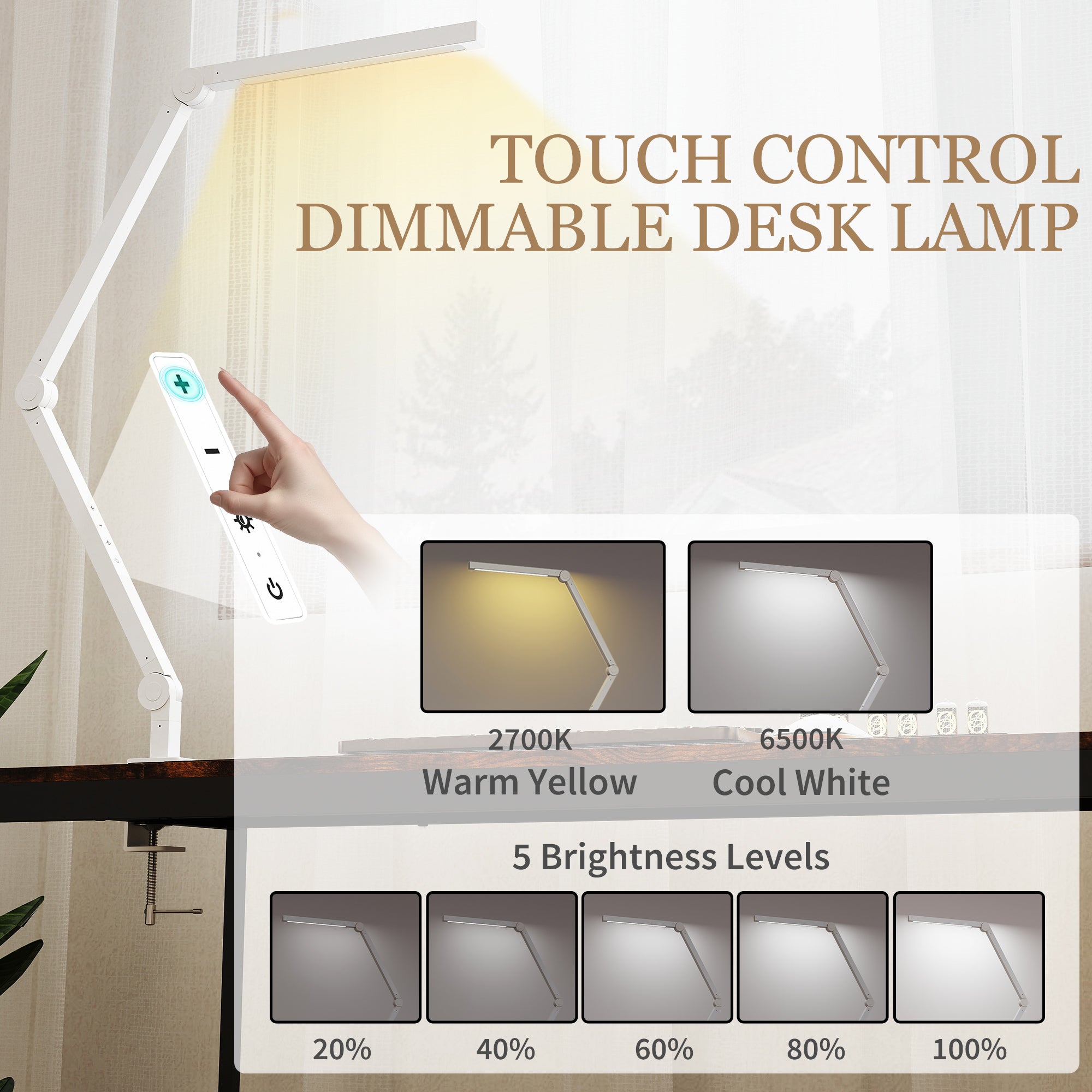 Versatile LED Desk Lamp with Dual Colour Modes - Dimmable Clamp Table Lamp for Study & Work - Sleek Black Design