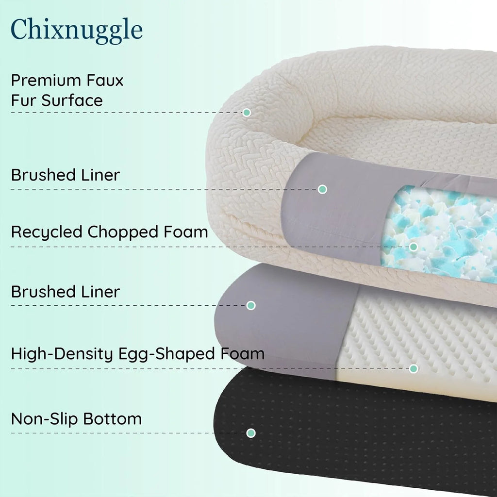 Indulge in Luxury with the Giant Ivory White Human Dog Bed - Orthopedic Foam Comfort with Cozy Blanket and Portable Design