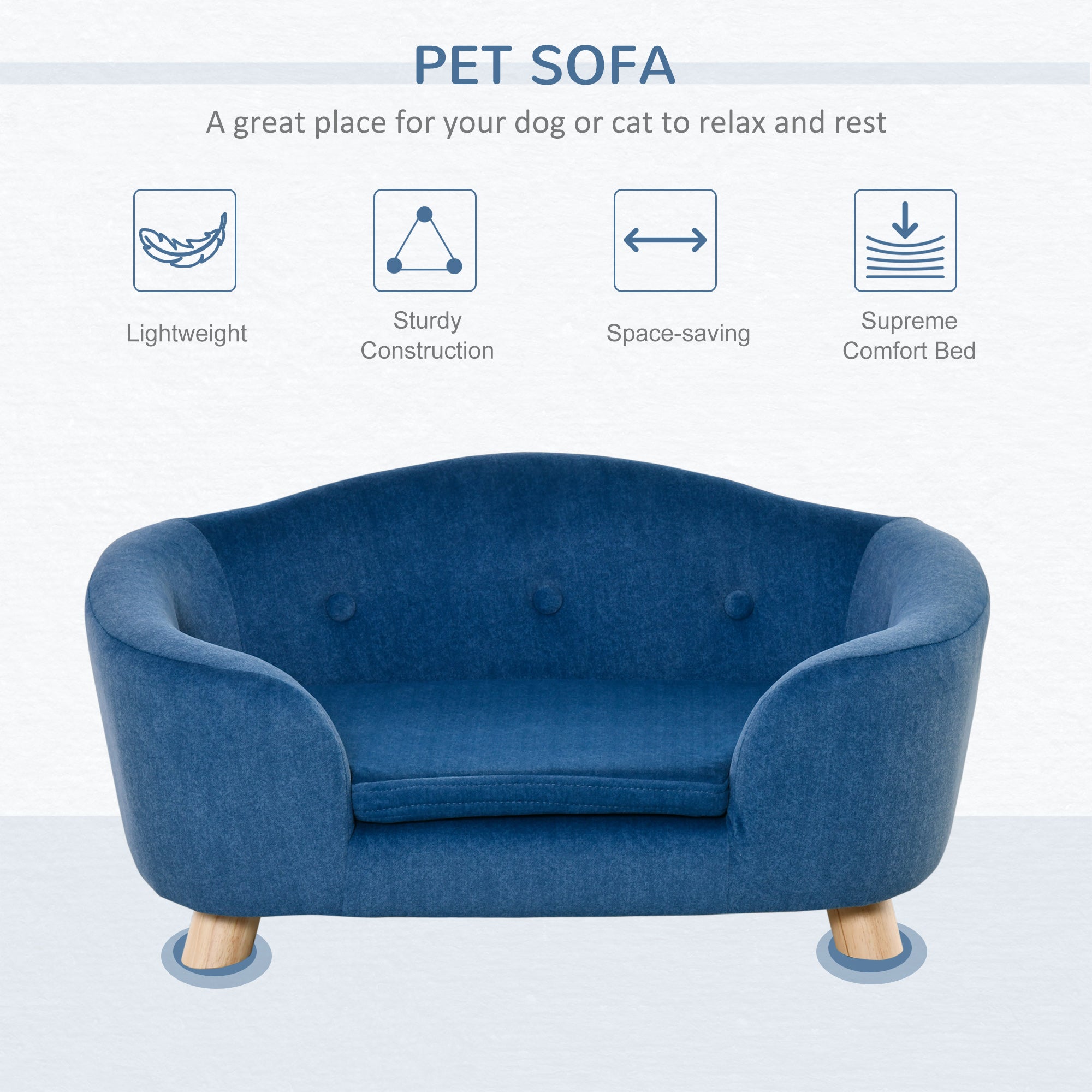 Luxurious Cozy Pet Sofa for Small Dogs & Cats - Elegant Wooden Frame with Removable Washable Cushion