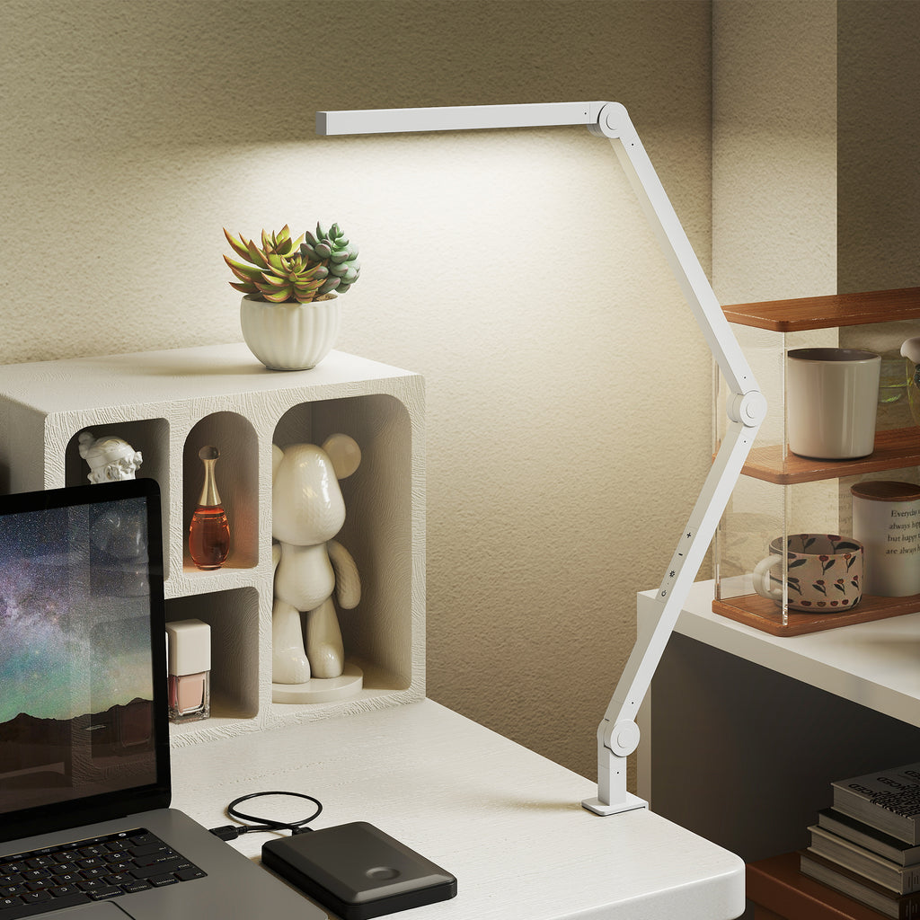 Versatile LED Desk Lamp with Dual Colour Modes - Dimmable Clamp Table Lamp for Study & Work - Sleek Black Design
